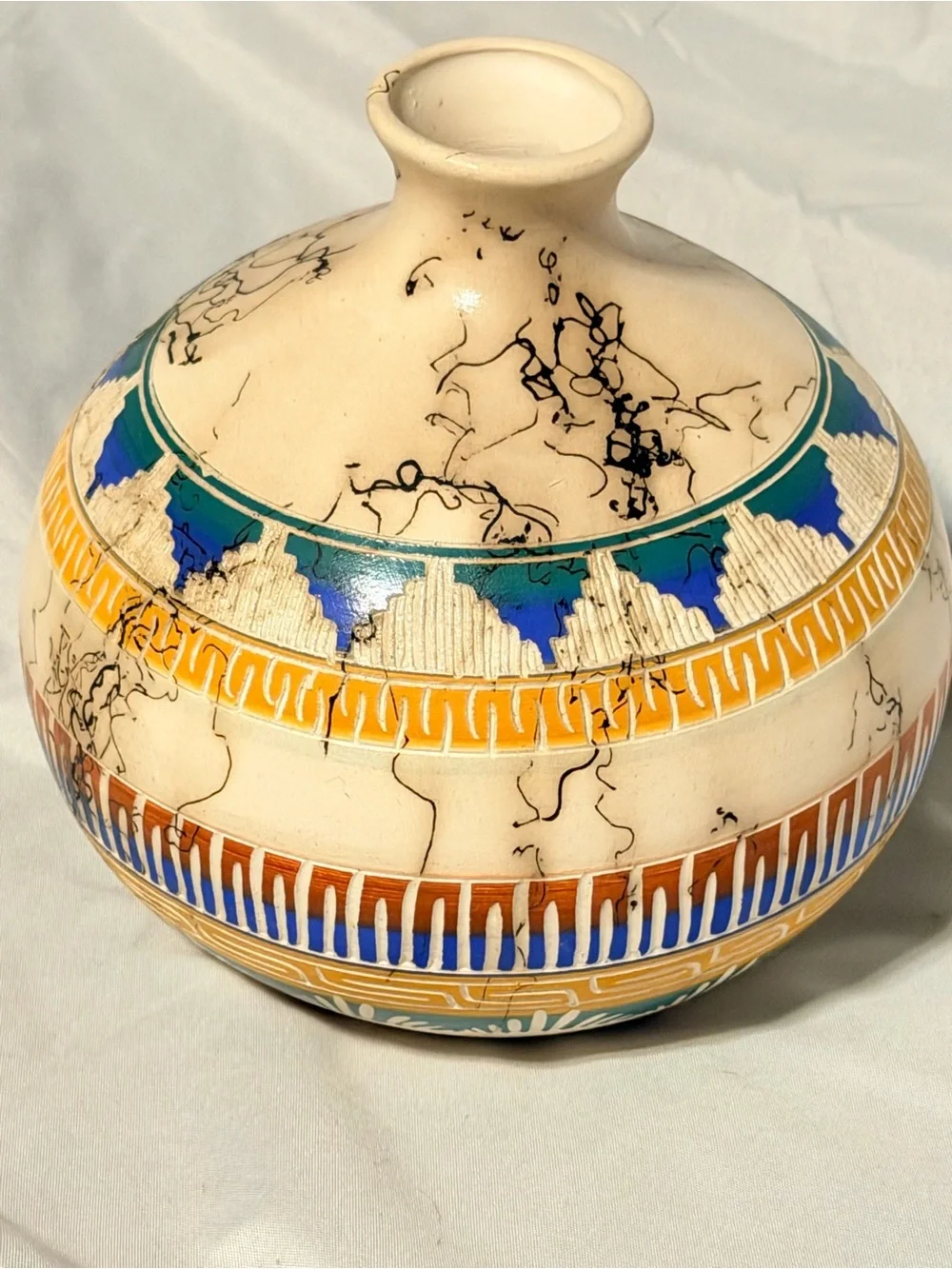 Mabeline Grey Navajo Horse Hair Pottery Vase Signed Southwestern Native Art